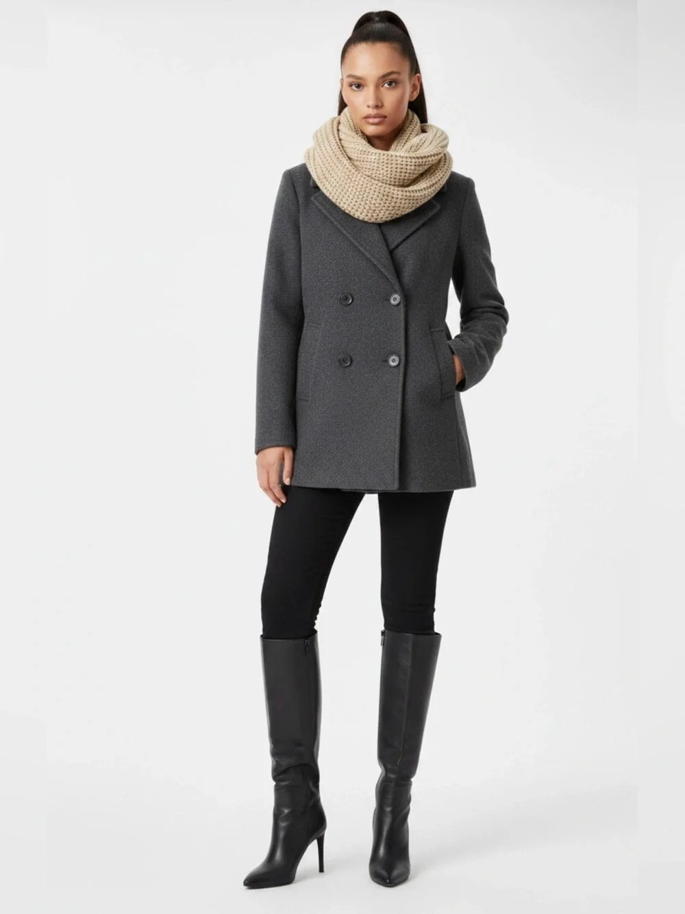 west loop Cozy Knit Infinity Scarf in Beige